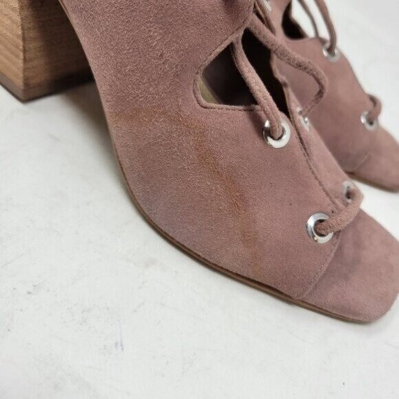 Vince Camuto | Nahara Leather Lace up Stacked Heel Shoes Blush Pink - Picture 6 of 13